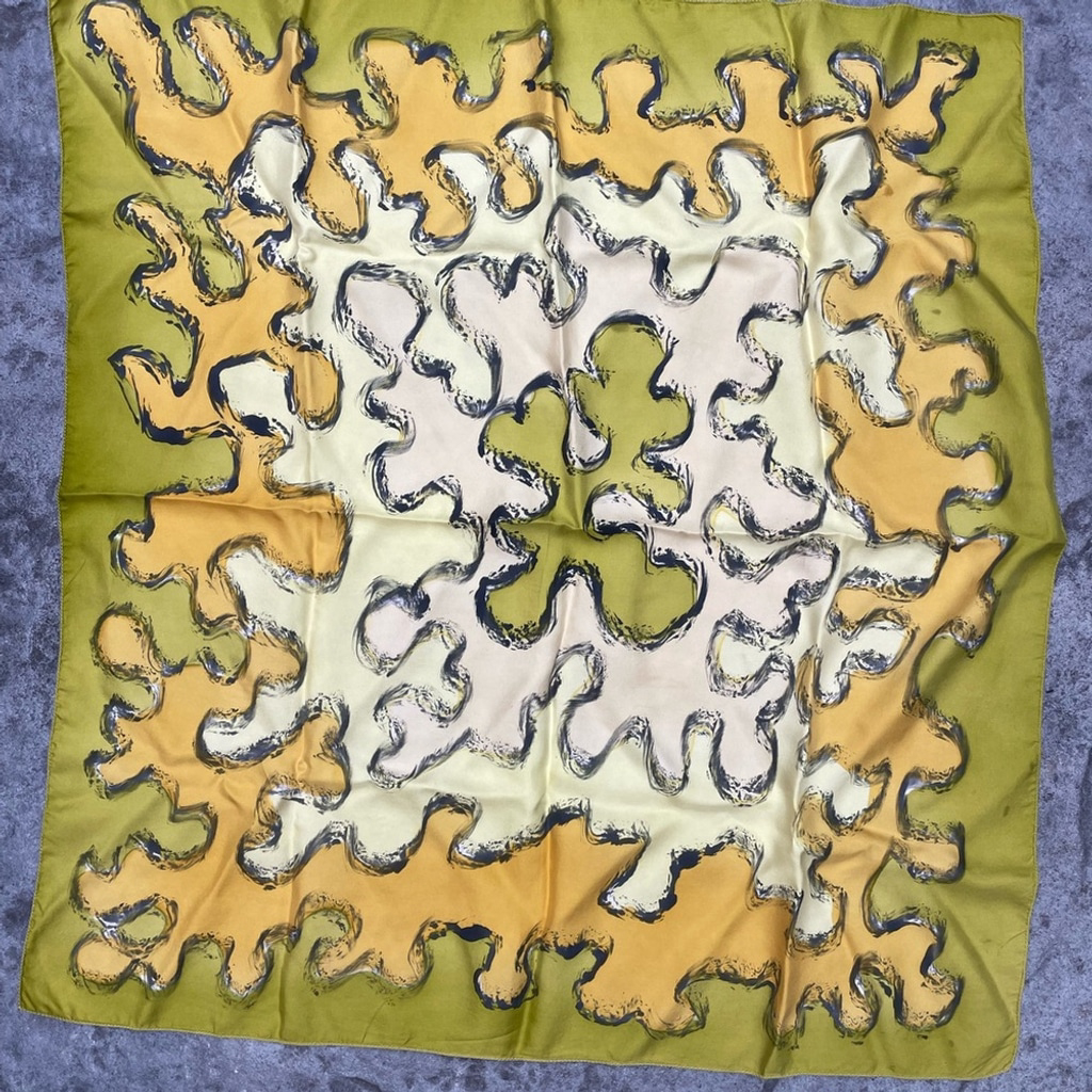Artistic Silk Scarf In Green And Yellow